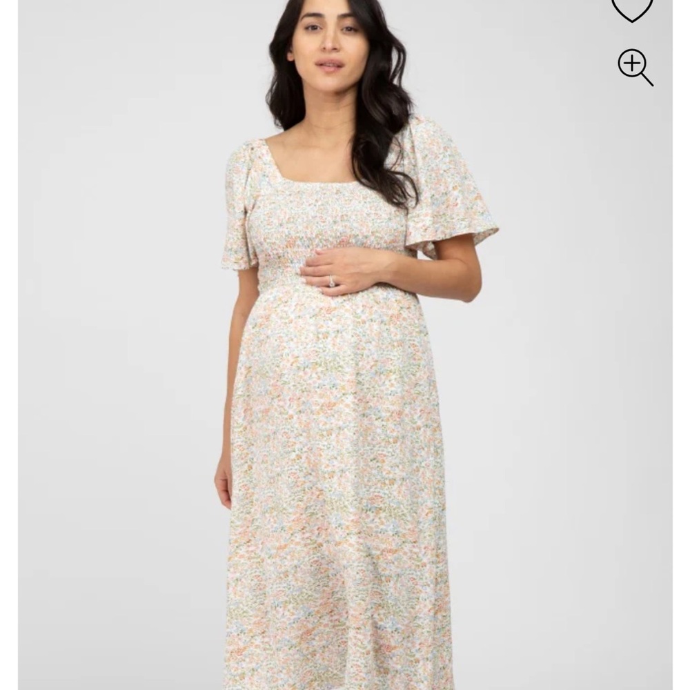 Floral Smocked Midi Maternity Dress - Picture 4 of 5